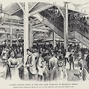A Daily Evening Scene at the New York Entrance to Brooklyn Bridge (litho)