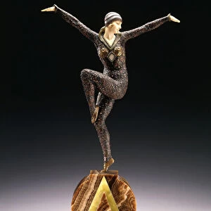 Dancer of Kapurthala, early 20th century (parcel-gilt, cold-painted bronze, ivory, brown and green onyx ba)