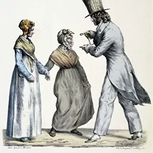 This is my daughter Sir: old woman trying to marry her daughter to a young bourgeois - in "Popular Scenes"by Edme Pigal, 1824