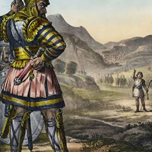David and Goliath (coloured engraving)