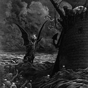 Death-fires dancing around the becalmed ship, scene from The Rime of the Ancient