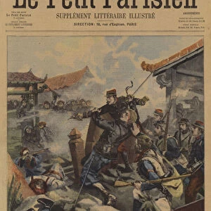 Death of Lieutenant Contal at the hands of the Boxers in China (colour litho)