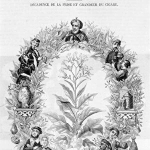 Decadence of the intake and size of the cigar: engraving representing people who use