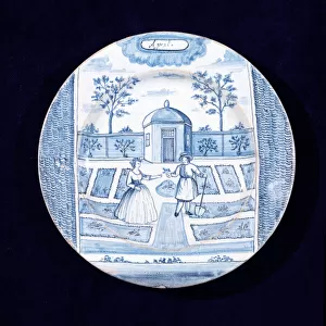 Delftware plate depicting the month of April (tin-glazed earthenware)