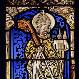 Depicting a saint Bishop, originally from the Upper Rhine (stained glass)