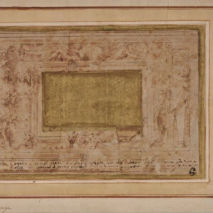 Design for stucco frame with caryatids, swags and putti, 1674-1749 (Ink, Watercolour)