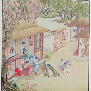 Devotion Scene (coloured engraving)