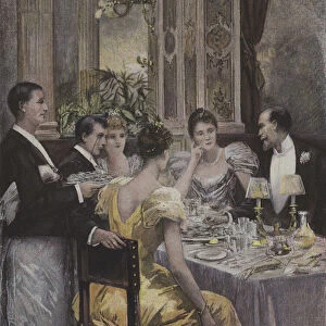 A dinner party (colour litho)