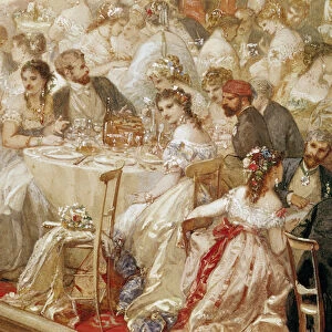 Dinner at the Tuileries, 1867 (w / c on paper) (detail of 182992)