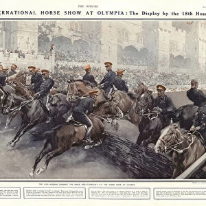 Display by the 18th Hussars at the International Horse Show at Olympia, London, 1914 (colour litho)