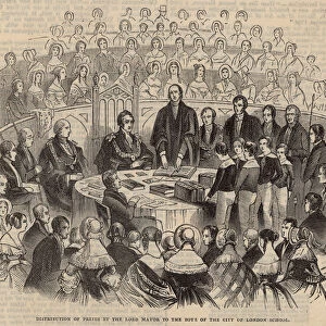 Distribution of prizes by the Lord Mayor to the boys of the City of London School (engraving)