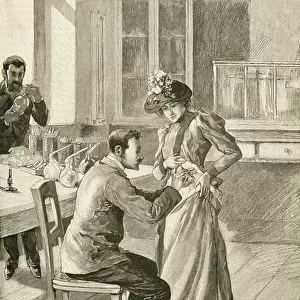 Doctor examining woman with Cholera. 19th century (engraving)
