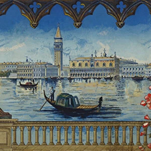 The Doges Palace and Campanile, Venice (colour litho)