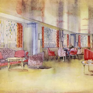 Dorchester Hotel, London, 1931: The Park Lounge, overlooking Hyde Park (colour litho)