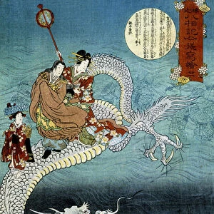Dragon and Japanese in traditional costume - Japanese print by Kounisoda