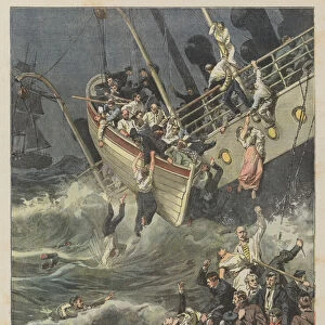 The dramatic shipwreck of a passenger-laden steamer in New York (colour litho)