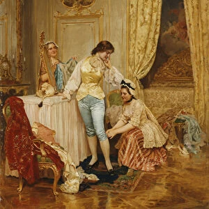 Dressing for a Masquerade, (oil on canvas)