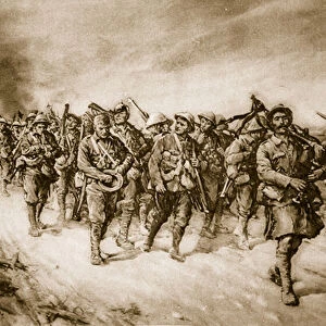 Dublins and Munsters Returning from the Victory at Ginch, 1914-19 (litho)