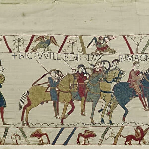 Duke William Preparing to Sail to Pevensey, Bayeux Tapestry (wool embroidery on linen)
