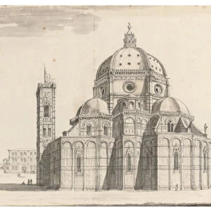 The Duomo and Campanile, Florence (black chalk, pen & grey ink
