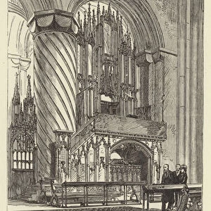 Durham Cathedral, the bishops throne (engraving)