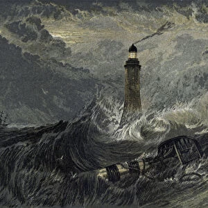 The Eddystone Lighthouse (colour litho)