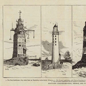 Eddystone Lighthouses, Past, Present, and Future (engraving)