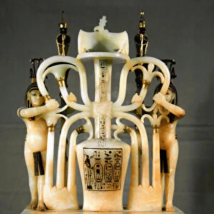 Egyptian antiquite: albaster perfume vase in the shape of Sema-Tauy (Sama Tauy
