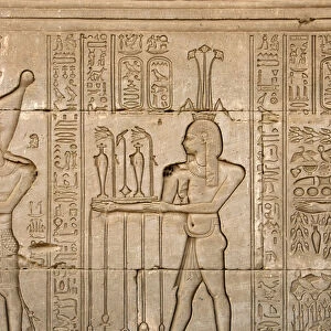Egyptian antiquite: representation of the god of the Nile, Hapy, and hieroglyphs