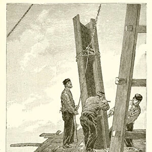 The Eiffel Tower--Placing a Girder in Position (engraving)