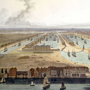 Elevated View of the New Dock and Warehouses, 1802 (engraving)
