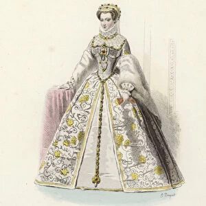 Elisabeth of Austria, wife of Charles IX of France (coloured engraving)