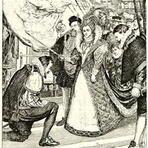 "Elizabeth knighted the greatest of her immortal seamen"(engraving)