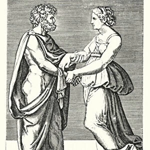 Engagement of a couple (copper engraving)