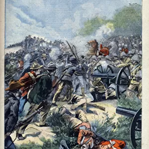 English defeat during the Boer War at Transvaal in Bergkelaagte. Engraving in "Le Petit Parisien"on 17 / 11 / 1901