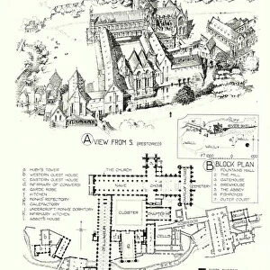English Mediaeval Architecture; Fountains Abbey, Yorkshire (litho)