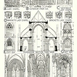 English Mediaeval Architecture; Lichfield Cathedral (litho)