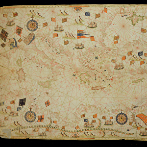 The entire Mediterranean Basin, from a nautical chart (ink on vellum)