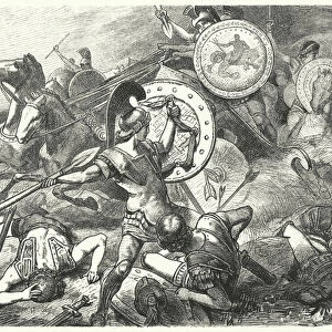 Epaminondas saving the life of Pelopidas at the Battle of Mantinea, 385 BC (engraving)