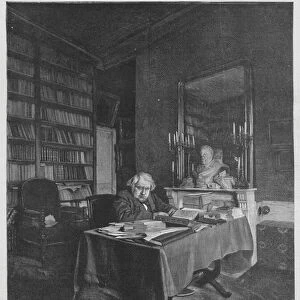 Ernest Renan, French philosopher and religious historian, in his study (litho)