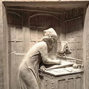 Eugene Viollet-Le-Duc at his desk, 19th century (sculpture)