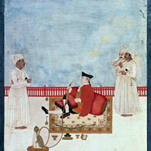 A European Seated on a Terrace with Attendants, c. 1760-63 (Indian miniature)