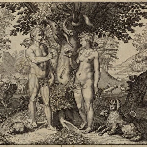 Eve tempted by the serpent to eat the fruit of the Tree of Knowledge (engraving)