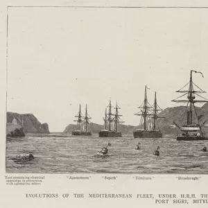 Evolutions of the Mediterranean Fleet, under HRH the Duke of Edinburgh, Submarine Mining at Port Sigri, Mitylene (engraving)
