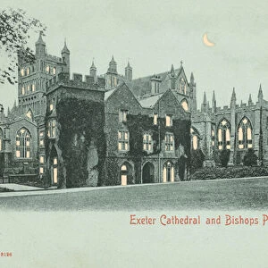 Exeter Cathedral and Bishops Palace, Devon (coloured photo)
