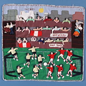 Fabric collage of a football match in Peru (textile)