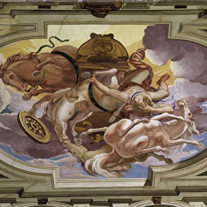 The fall of Phaeton (Phaethon) and his celestial chariot caused by Zeus