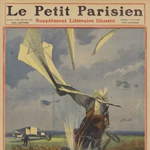 Fatal plane crash of French aviator Charles Wachter at Betheny, France (colour litho)