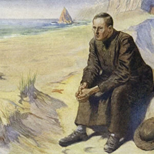 Father Damien, Belgian Catholic missionary, on his mission to the leper colony on Molokai, Hawaii, 1873-1889 (colour litho)