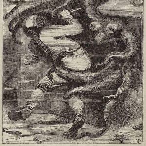 Fight with a cephalopod (engraving)
